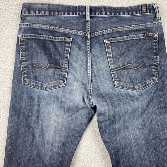 7 For All Mankind Mens Dark Wash Austyn Straight Leg Jeans 38x34 Distressed - Picture 8 of 16